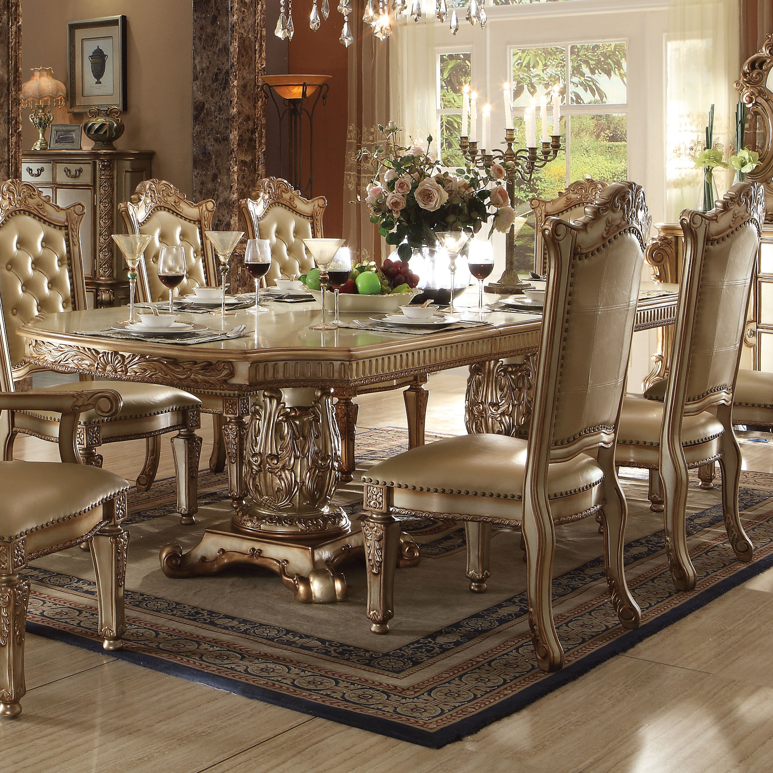 Gold extendable dining table discount